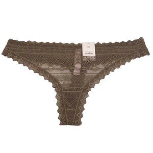 Auden Womens Size Large Thong Panty Lace Dark Taupe New With Tags